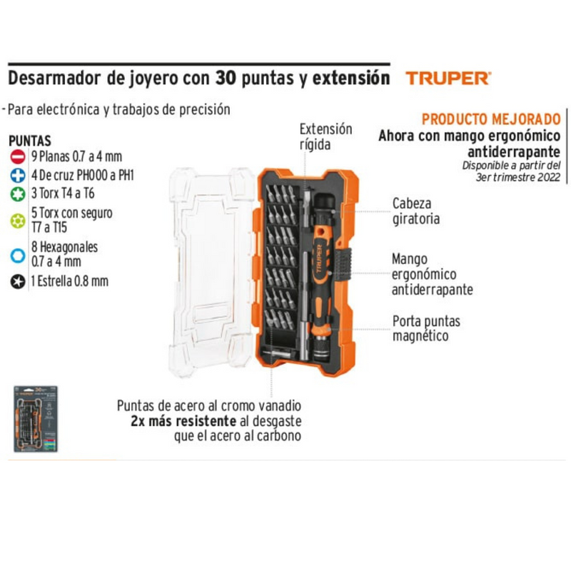 Destornillador de Joyero con 30 Puntas y Extensión, Truper